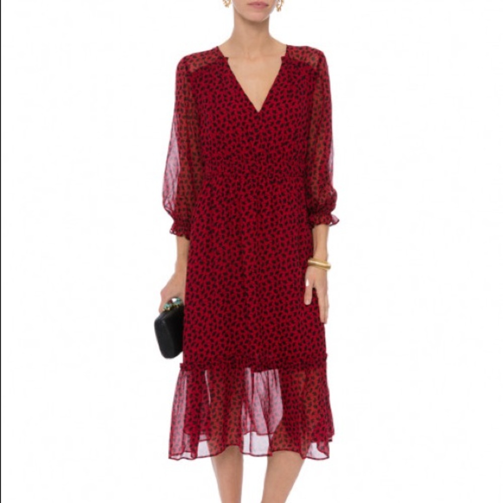 SHOSHANNA Eden Red Ginkgo Print Silk Dress